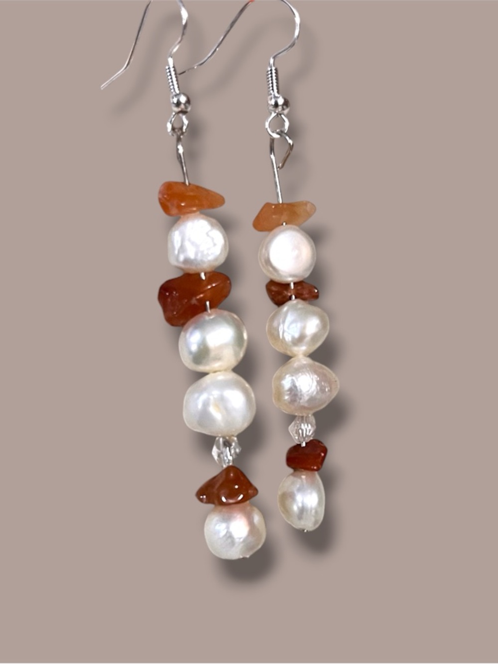 Freshwater Pearl and Carnelian Drop Earrings